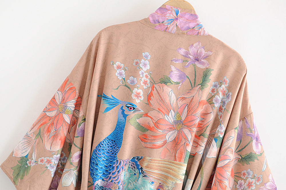 Women's Peacock printed Kimono