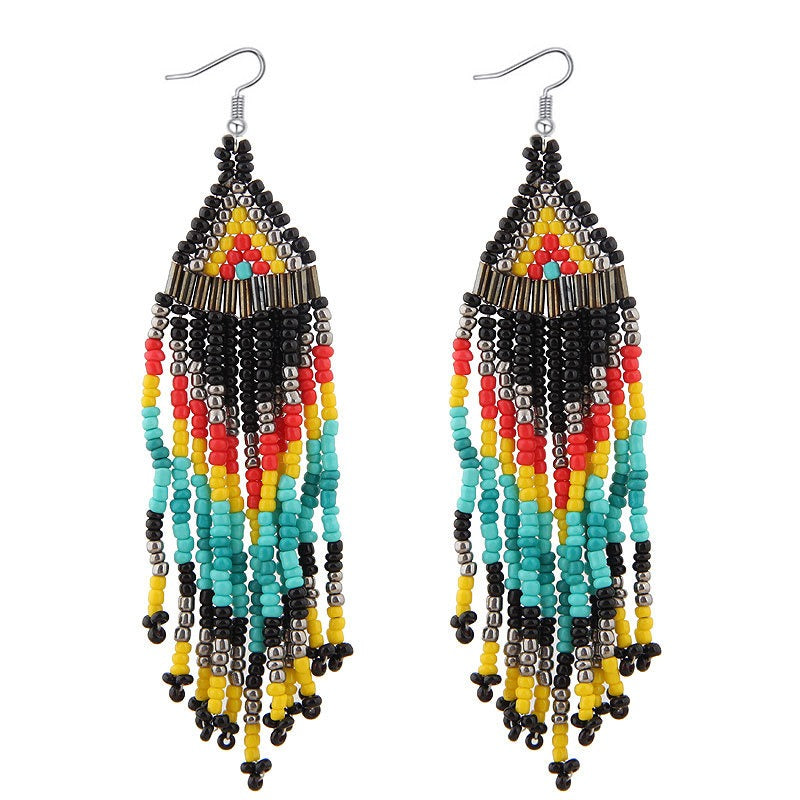 Hot selling Bohemian pearl colored geometric long earrings