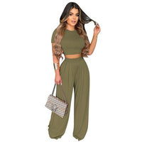 European American Plus Size Casual Wide Leg Set