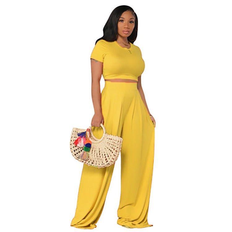 European American Plus Size Casual Wide Leg Set