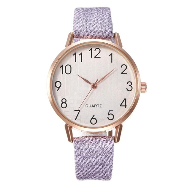 Simple Number Dial Leather Strap Ladies Watches