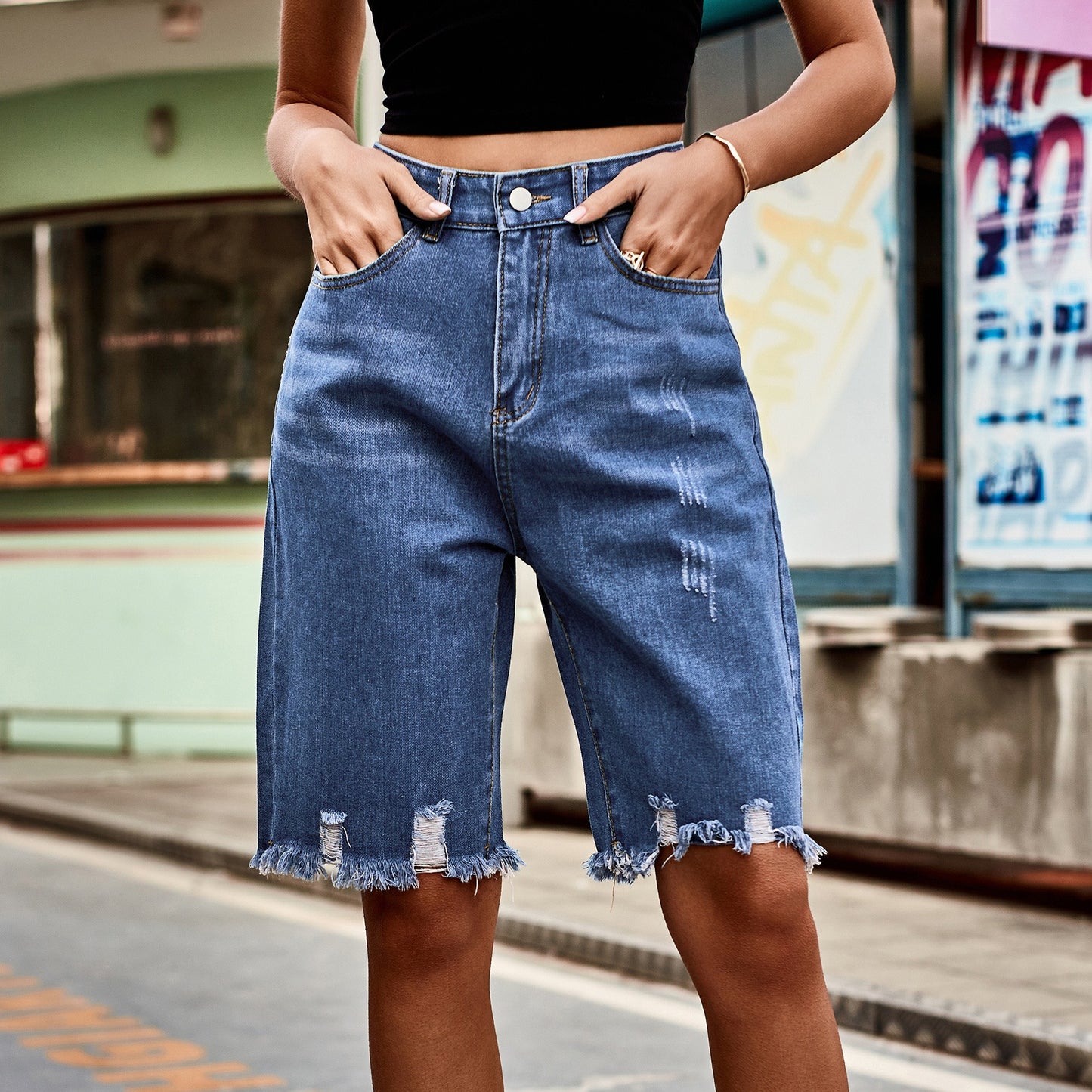 Women's blue denim shorts