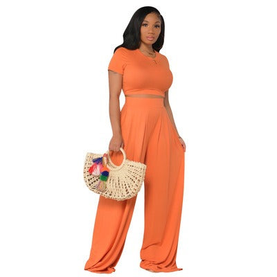 European American Plus Size Casual Wide Leg Set