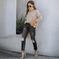 Woman ripped slim fit casual jeans