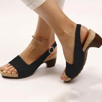 Women's solid color coarse heel buckle sandals