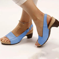 Women's solid color coarse heel buckle sandals