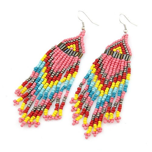 Hot selling Bohemian pearl colored geometric long earrings