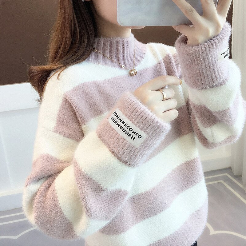 Turtleneck Stripe Thick Sweater