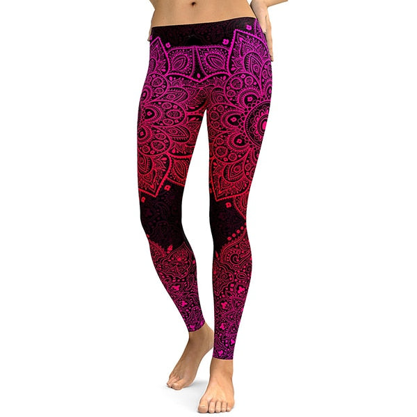 Women red love plower digital print leggings