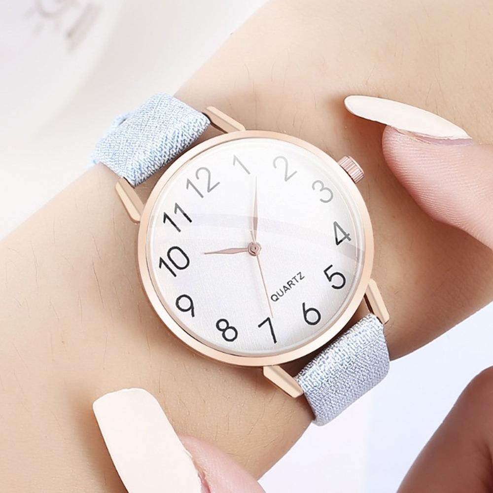 Simple Number Dial Leather Strap Ladies Watches