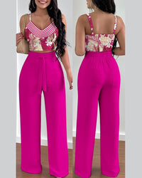 New fashion print strap tie long pants set