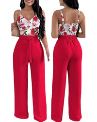 New fashion print strap tie long pants set