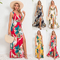 V-neck Floral Print Long Summer Dress