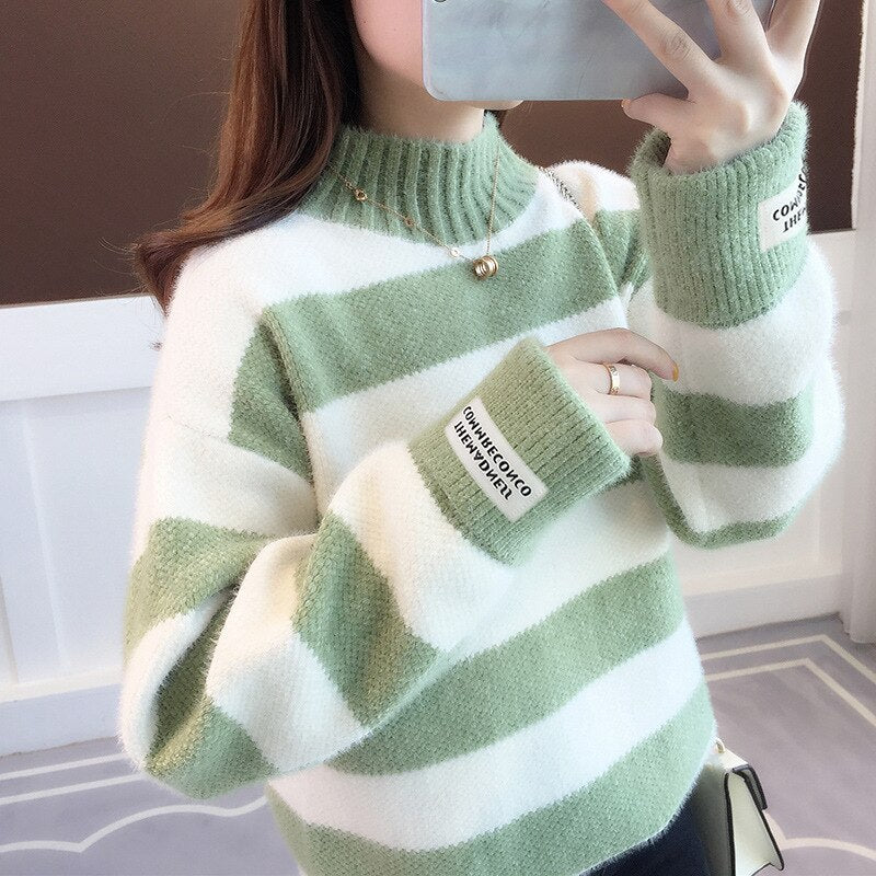 Turtleneck Stripe Thick Sweater