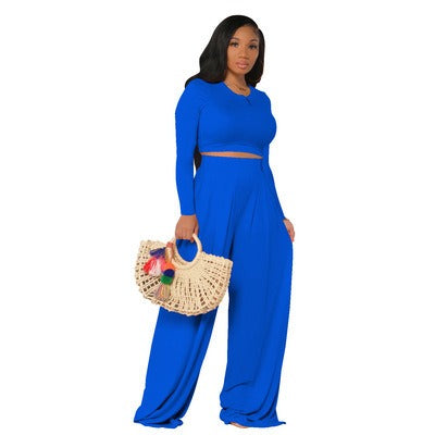 European American Plus Size Casual Wide Leg Set