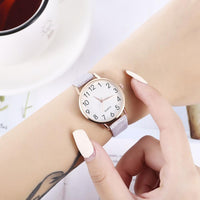 Simple Number Dial Leather Strap Ladies Watches