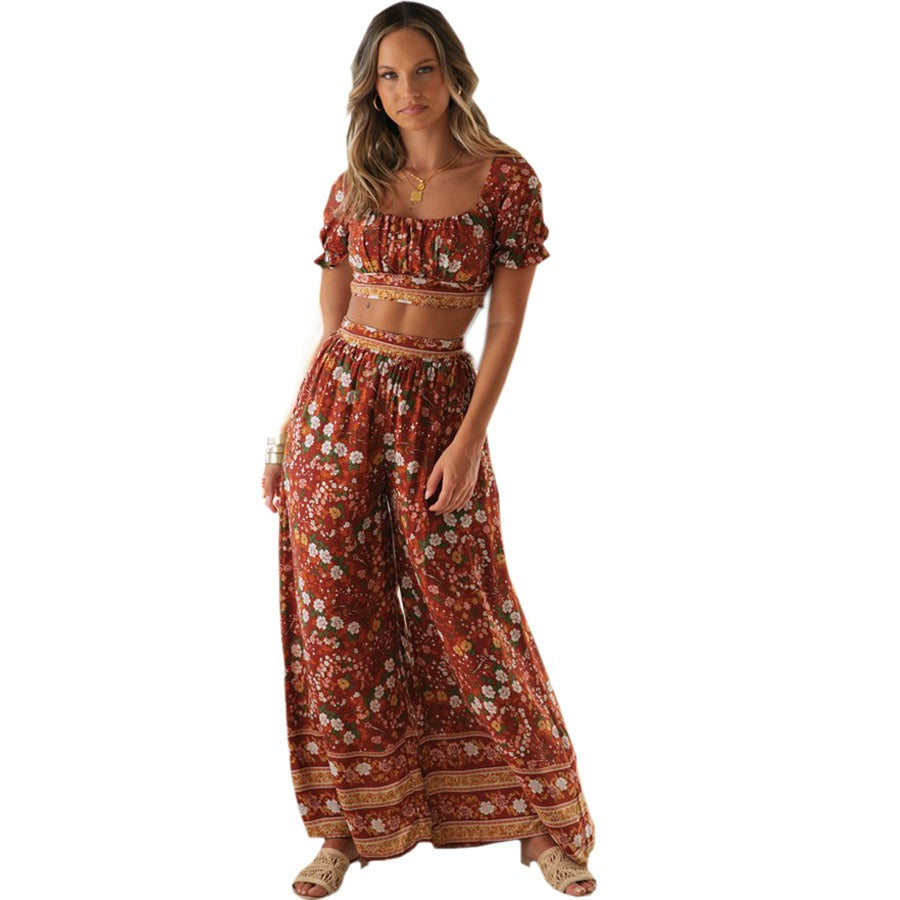 Women's bohemian style printed bottom and top