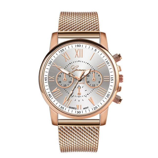 Stainless steel round dial ladies watch