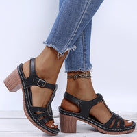 Women's metal buckle thick high heel sandals