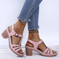 Women's metal buckle thick high heel sandals