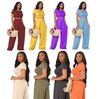 European American Plus Size Casual Wide Leg Set