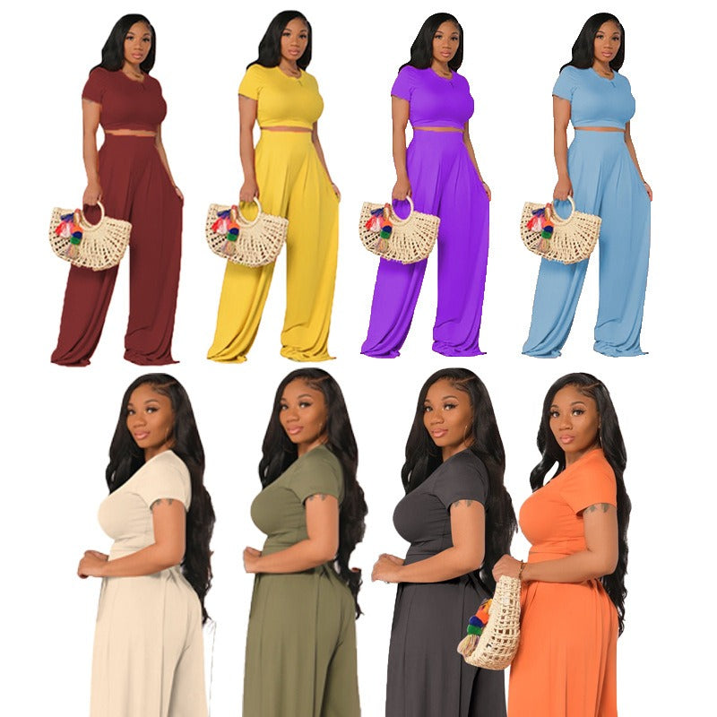 European American Plus Size Casual Wide Leg Set