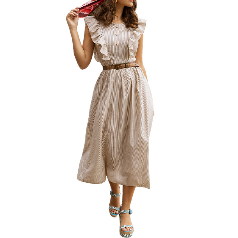 Spring and summer french ruffle collar bohemian style dress