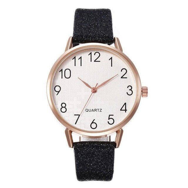 Simple Number Dial Leather Strap Ladies Watches