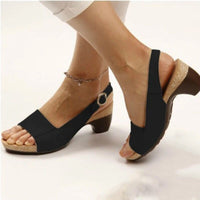 Women's solid color coarse heel buckle sandals