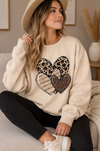 Women's Leopard Print Heart Sweatshirt – Striped Long Sleeve Crew Neck