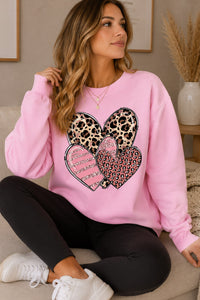 Women's Leopard Print Heart Sweatshirt – Striped Long Sleeve Crew Neck