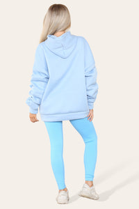 Women's Oversized Ruched Sleeve Hoodie & High-Waisted Ribbed Leggings Set – Satin Ribbon Detail