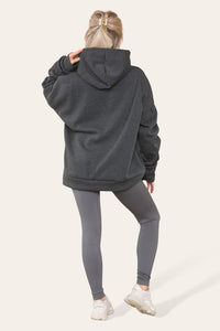 Women's Oversized Ruched Sleeve Hoodie & High-Waisted Ribbed Leggings Set – Satin Ribbon Detail