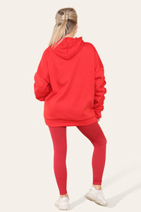 Women's Oversized Ruched Sleeve Hoodie & High-Waisted Ribbed Leggings Set – Satin Ribbon Detail