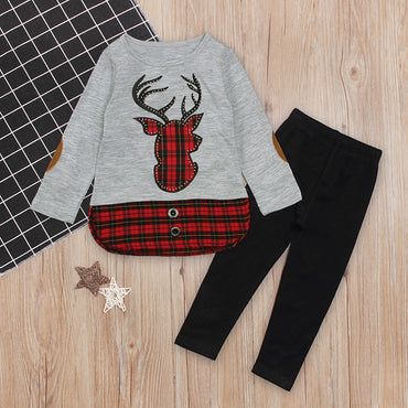 Winter Girls Clothes Deer Printed T-shirts+Long Pants