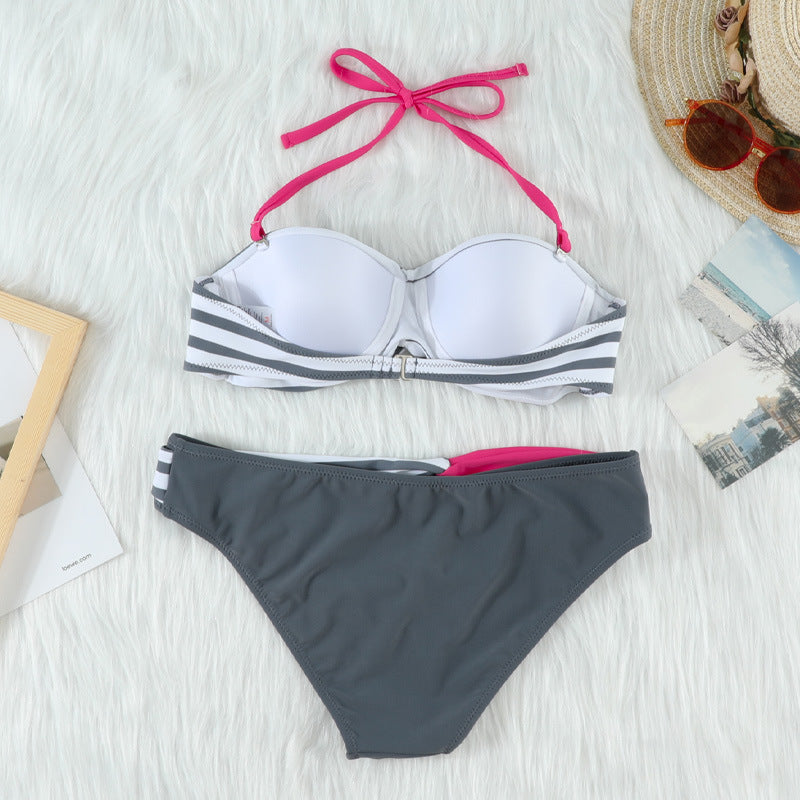 Swimsuit with stripped chest pad and belt panty