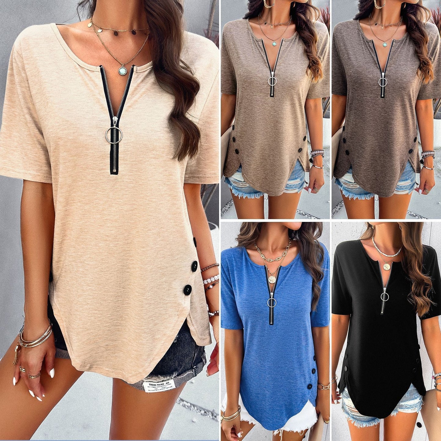 Women's casual solid color short-sleeved top