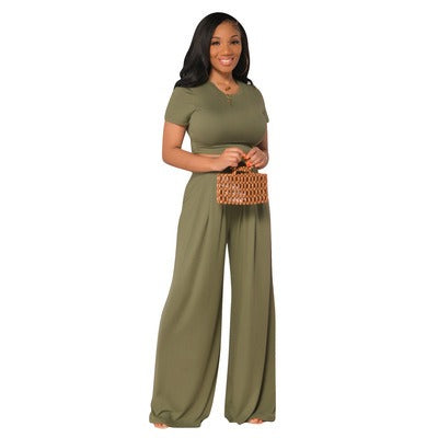 European American Plus Size Casual Wide Leg Set