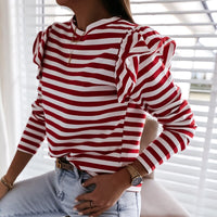 Striped Ruffle Long Sleeve Tops For Women