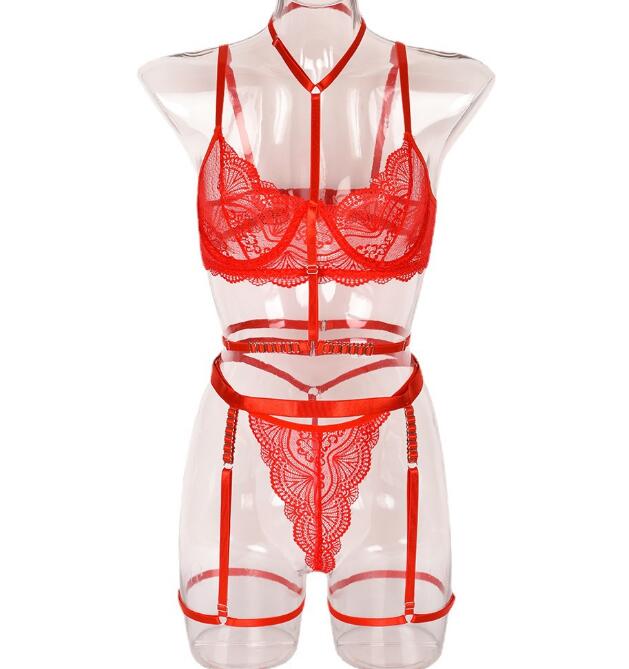 Three Piece Set Lingerie Halter Neck With Leg Loops