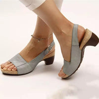 Women's solid color coarse heel buckle sandals