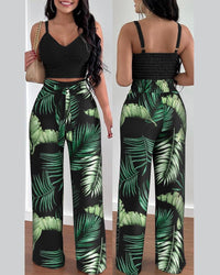 New fashion print strap tie long pants set