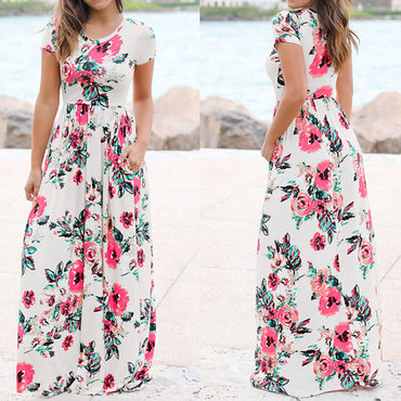 Short sleeve printed Long Maxi Dress