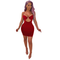 Women Sexy PU Leather Dress Hollow Out Strapless Spaghetti Straps Bodycon Mini Night Club Party Dress