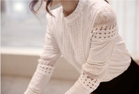 Long-sleeved White  Lace Hook Flower