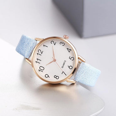 Simple Number Dial Leather Strap Ladies Watches