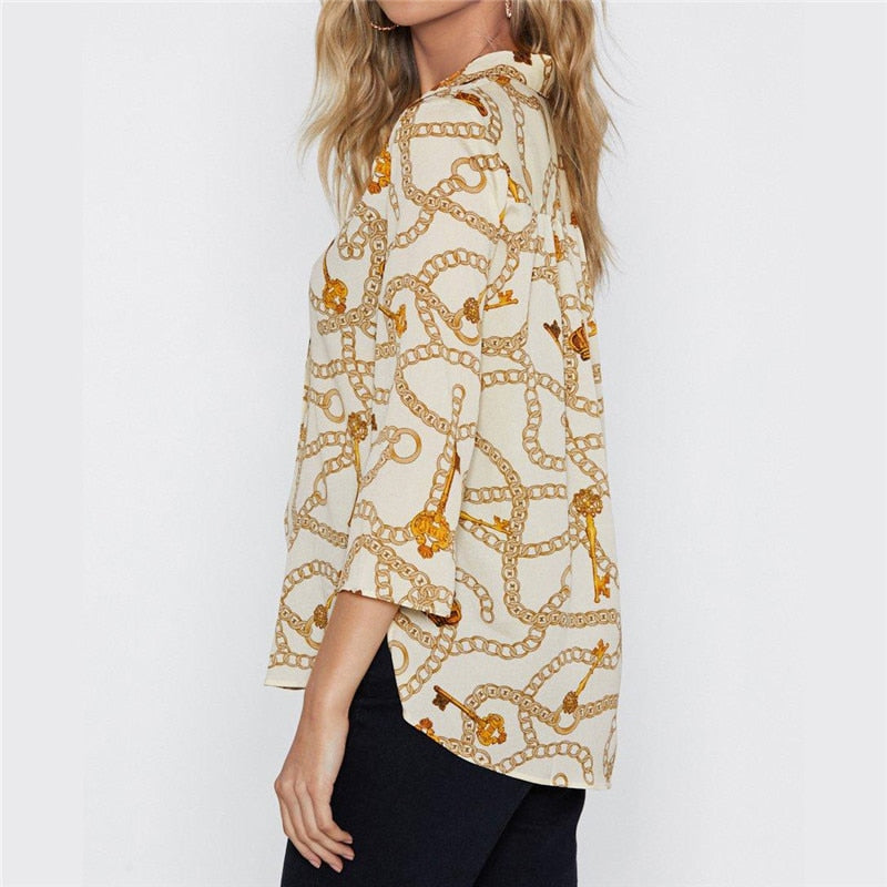 Women Blouses Chain Print Summer Chiffon Blouse