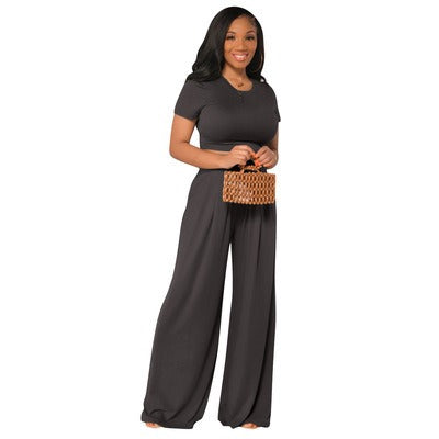 European American Plus Size Casual Wide Leg Set