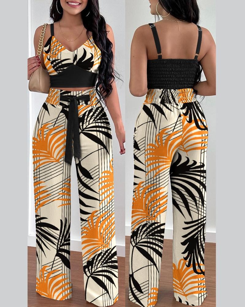 New fashion print strap tie long pants set