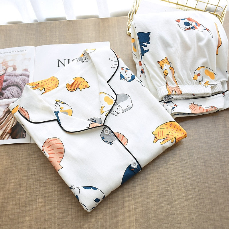 Cute cat print cotton skin friendly sleepwear